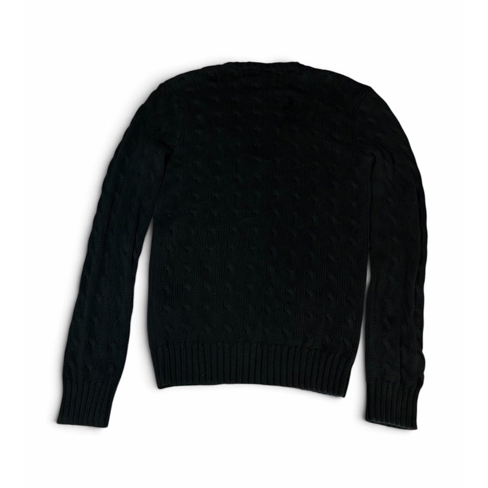 Ralph Lauren Sport Cable Knit Sweater Women's Med. Black V Neck Preppy Old Money - Picture 2 of 7